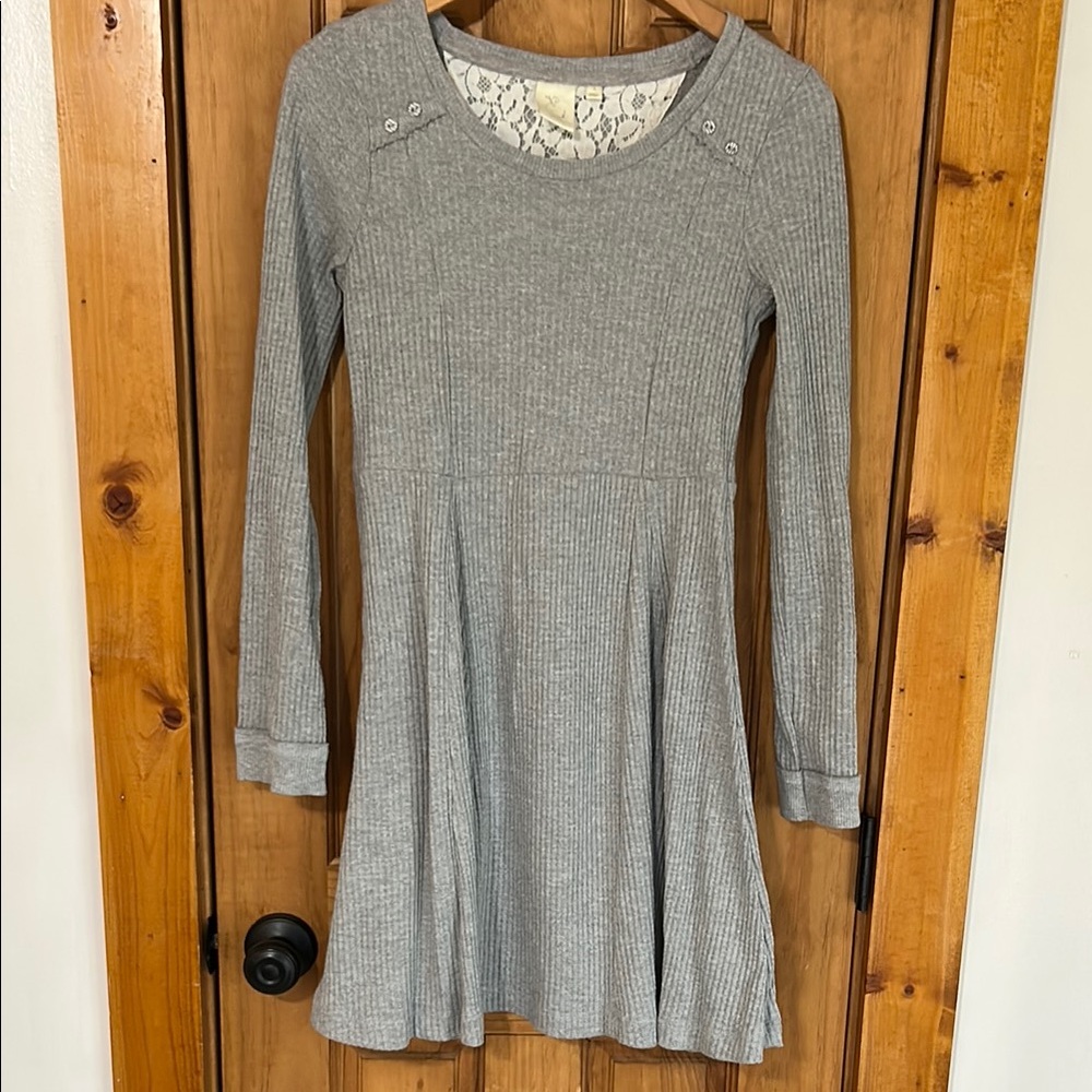 Gray Ribbed Long Sleeve Dress